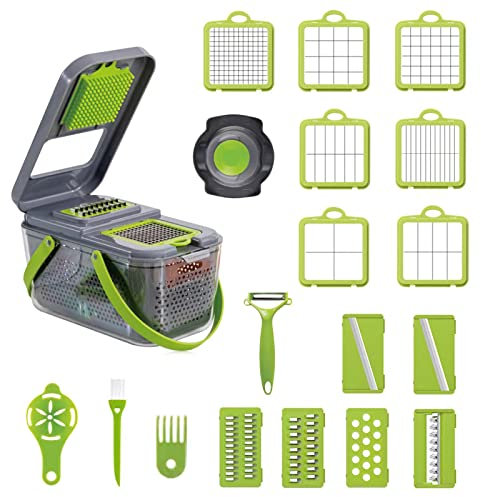 Toskope Mandoline Cuisine 22 en 1, Coupe Legumes Multifonctionnel Portable avec 13 Lames en Acier Inoxydable et un éplucheur, Mandoline Professionnelle Cuisine pour Trancher/Râper/Couper les Légumes