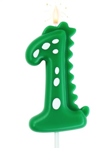 Birthday Candle 1 for Cakes, 7cm Big Size Dinasour Number Candle for Cake Decoration, Dinasour Theme Forest Theme Birthday Party, Green