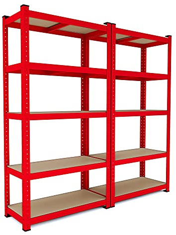 Arreditaly 2 Scaffali In Metallo E MDF Scaffale Ad Alta Portata Fino a 875 kg Con 5 Ripiani Regolabili Ideale Per Garage Officina Cantina Capannone Magazzino Design Modulare 180 x 90 x 40 cm (Rosso)
