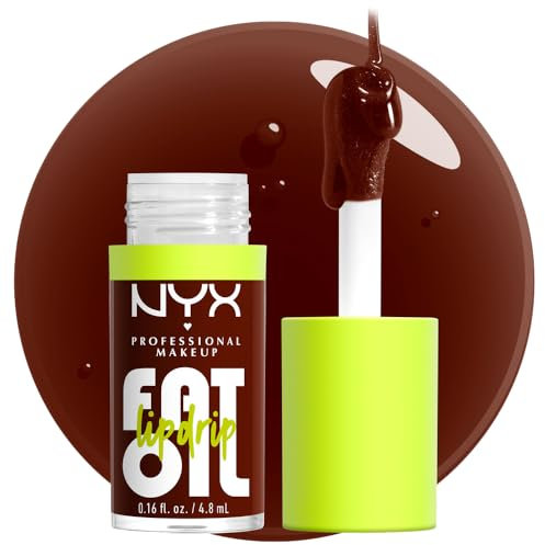 NYX Professional Makeup Lip Gloss, High Shine, Non-Sticky FInish, 12 Hours Hydrating, Fat Applicator, With Squalane, Raspberry and Cloudberry Oils, Fat Oil Lip Drip, Shade: Status Update