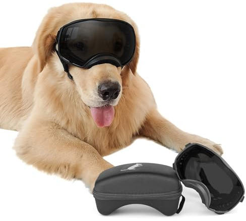 NAMSAN Gafas de Sol para Perros con Protección UV Gafa con Cinta Ajustable y Almohadillas de Espuma Gafas de Sol para Mascotas Protegen los Ojos para Perros Grandes- Negro