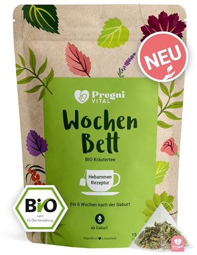 PregniVITAL - Wochenbett Tee - 100% BIO Rückbildungstee - mit Frauenmantel, Schafgarbe und Hirtentäschelkraut nach traditionellem Hebammen-Wissen - nach der Geburt - 15 Teebeutel