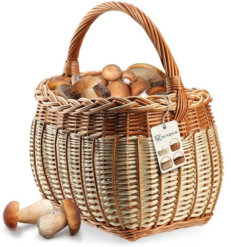 KADAX Weidenkorb für Pilze, Ovaler Korb zum Einkaufen, robuster Picknickkorb mit dem Henkelgriff, Flaschenkorb, Korb für den Garten, Tragekorb (Mix, 31x26x41cm)