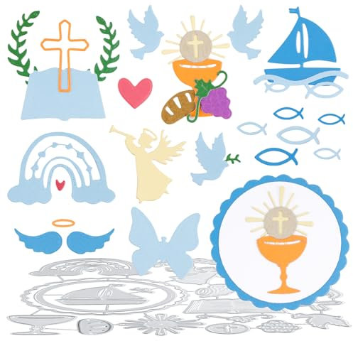 BETESSIN Stanzschablonen Kommunion Taufe Stanzbögen Kreuz Taube Kerze Stanzformen Kartenbasteln Grußkarte Metall Cutting Dies Erstkommunion Stanzen Prägeschablone DIY Scrapbooking Handwerk B