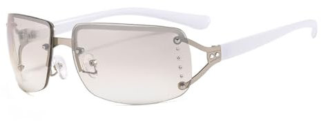 Pmnzdy Sonnenbrille Vintage Randlose Sunglasses Retro Rechteckig Gläser Durchsichtige Brille mit Strasssteinen Mode Brillen Farbverlauf Sonnenbrille für Frauen und Mädchen Weiß