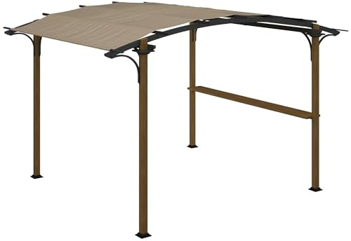 Outsunny 12' x 10' Outdoor Pergola, Pergola Canopy with Bar Counter, UV-Resistant Arched Top, Aluminum and Steel Frame, for Garden, Lawn, Backyard, and Deck, Natural