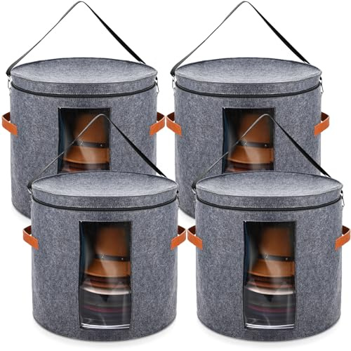 Suzile 4 Pcs Hat Boxes Oversized Round Cowboy Hat Storage Box for Women Men 19 x 17 Cowboy Large Felt Organizer Bag Baseball Cap Container with Dustproof Lid for Clothes Case Travel Gift(Gray)