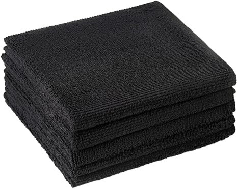 Qinlenyan Lot de 5 chiffons de nettoyage en microfibre durables et réutilisables - 30 x 30 cm - Noir - 30 x 30 cm