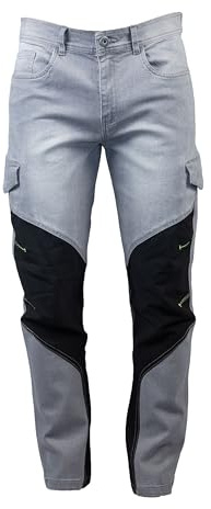 Generico Pantalone da Lavoro Jeans Uomo Elasticizzato Multitasche con Tessuto antiabrasione Modello Austin Tech Man (Grigio, L)