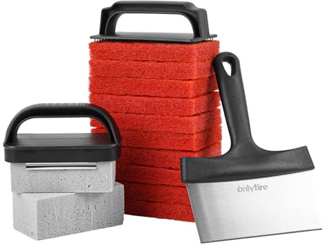 onlyfire 15Pcs Griddle Cleaning Kit for Blackstone, Flat Top Grill Cleaning Kit with Grill Stone, Griddle Scraper, Scouring Pads, Grill Bricks and Handles