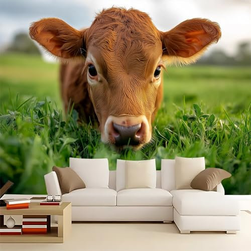 Papel Tapiz 250 x 175 cm Papel Tapiz No Tejido Fondo De Pantalla Decoración Natural Lindo Pantorrilla Fondo De Pantalla Moderna Decoración De Pared Cuarto Oficina Salón Verde Marrón