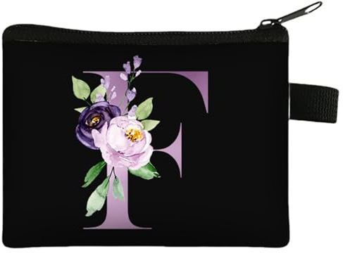 FAVORTALK Small Coin Purse with Zip Mini Coin Purses Boy Girl Floral Coin Bags Soft Velvet Coin Wallets with Zipper Initial Change Pocket for Women Black Mini Purses - 43408