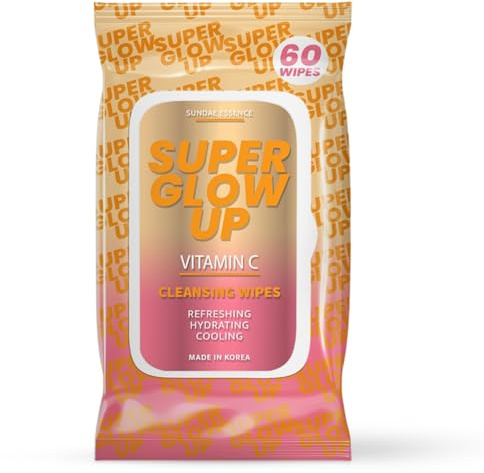 Sunday Essence Super Glow Up Vitamin C Face Wipes - Brightening, Cleansing, Dermatologically Tested, Clean Beauty, Cruelty Free Korean Skincare for All Skin Types - 60 Pack