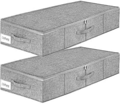 2 cajas de almacenamiento para debajo de la cama, cajonera plegable para debajo de la cama, organizador con cremallera y asa para zapatos, cojines, ropa, mantas, edredones, color gris