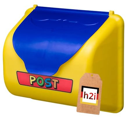 h2i Cassetta delle lettere per bambini per casetta dei giochi e torre dei giochi, accessori per torre da arrampicata, cassetta delle lettere per bambini, con materiale di fissaggio, giallo/blu