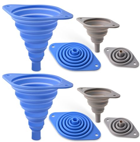Kitchen Funnels Set 4 Pack，Small and Large，Silicone Collapsible Funnel，Small Funnel for Bottles and Funnels for Filling Water Bottle