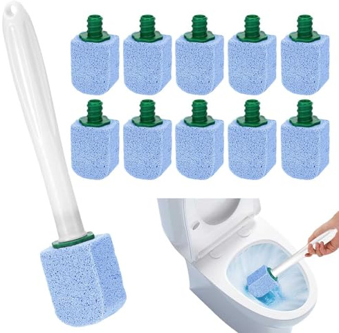 Pumice Stone for Toilet, 10PCS Toilet Pumice Cleaning Stone with Extra Long Handle, Replaceable Toilet Bowl Cleaner for Bathroom Sinks (Blue)