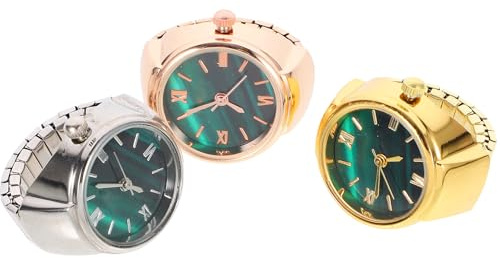 JEWEDECO 3 pezzi Orologio Anello Dito Donna Mini Design Roman Numerals Acciaio Inossidabile e Vetro Decorativo per Uso Quotidiano e Feste
