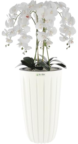 botle Konstgjord orkidé vit kaskadbukett i kruka med spår vit, H 100 cm, gummerade blommor, dekoration i 5 skott, vacker snygg för hem, kontor