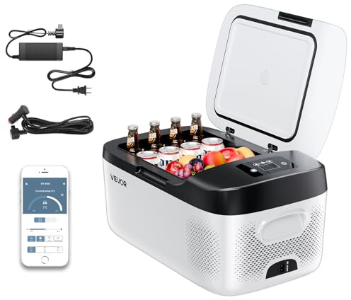 VEVOR Nevera Portátil para Coche 12/24 V CC 100-240 V CA con Compresor, Control de Temperatura de -20 °C a 20 °C, con Aplicación, Congelador de 15 L para Autocaravanas, Camping, Barcos, Pesca