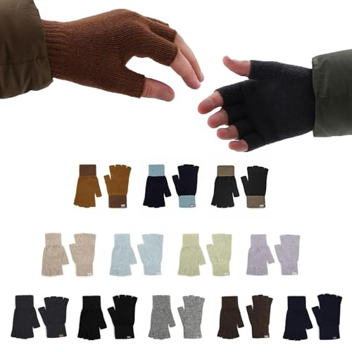 UNDERCONTROL Logotypetikett Unisex Höst Vinter Utomhus Enstaka färger Stretchig stickad Fingerlös Halvfingervärmare Pekskärmsskrivning Sms:a Casual Handskar Vantar Handvärmare Korea (SVART)