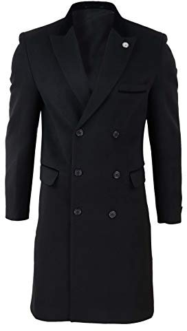 TruClothing Mens 3/4 Long Double Breasted Overcoat Jacket Wool Coat