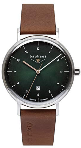 Bauhaus Herren Quarz Uhr Datum mit Leder Armband 2140, grün, Standard-Größe, Klassisch, minimalistisch