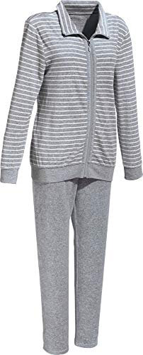 Erwin Müller Damen Nicki Freizeitanzug, Freizeithose, Freizeitjacke grau meliert Größe 46 - Reißverschluss, Eingriffstaschen, angenehm weich