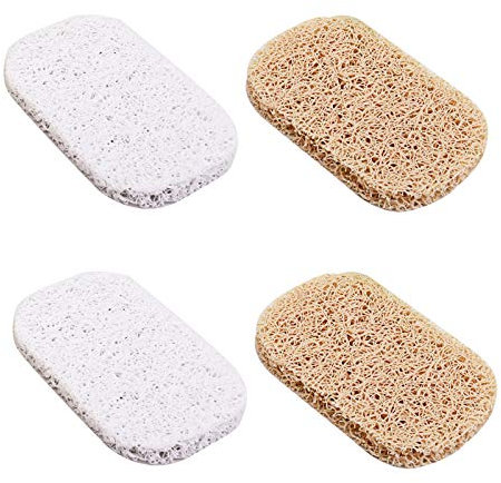 4-Piece Eco-Friendly Soap Lift & Drain Set - Non-Slip, Recyclable, Natural White - Perfect for Bathroom, Kitchen, Shower & Travel