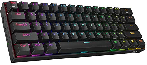 Redragon K530 Pro Draconic 60% Wireless RGB Mechanical Keyboard, Bluetooth/2.4Ghz/Wired 3-Mode 61 Keys Compact Gaming Keyboard w/100% Hot-Swap Socket, Free-Mod Plate Mounted PCB & Clicky Blue Switch