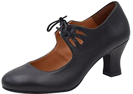 PASARELA - Zapatos de Baile Flamenco Napa Soft con Cordones para Mujer Sintético Mujer Color: Negro Talla: 37