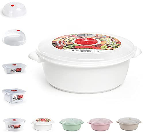 Plastic Freezer Microwave Pot Food Storage Container Tub with Ventilated Lid Heating Food, Steam Release Vent, Kitchen Air-tight Food Storage Box (2L - White)