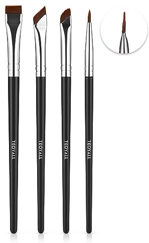 TEOYALL Set di 4 pennelli 'eyeliner' ultra sottili, inclinati, angolati, di precisione, a punta fine, per 'eyeliner' e pennello piatto per sopracciglia