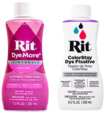 Rit DyeMore Kunstfaserfarbe für Kleidung, Dekor und Handwerk, 198 ml, Super Pink mit Farbfixiermittel