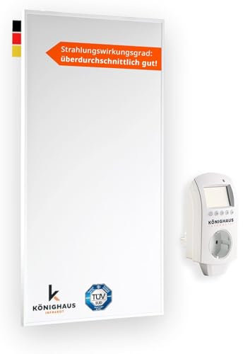 Riscaldatore a infrarossi Könighaus - 1000 watt - Eco-Modello ✓ Doppia protezione anti-surriscaldamento ✓ Temperatura di esercizio in 2-4 min ✓ Montaggio a parete ✓ Termostato