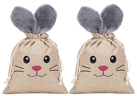 2 Piezas Bolsa de Regalo de Orejas de Conejo, Bolsa de Conejo Pascua 26x20 cm Bolsas de Yute con Orejas de Conejo para Regalos de Pascua bolsas de Pascua para Huevos de Pascua, Dulces, Regalos