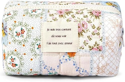 FDEETY Rechteckige Kulturtasche Blumenmuster Patchwork Kosmetiktasche Reise Necessaire Waschbeutel Aufbewahrungstasche