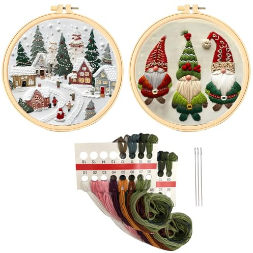 DKDDSSS 2 Set di Kit da Ricamo Natalizio per Principianti, Kit da Ricamo Natalizio Colorato, Set Punto Croce per Principianti, Christmas Ricamo Punto Croce Manuale Kit Cucito