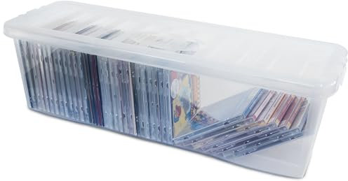 #11 AUFBEWAHRUNGSBOX 18 cm HOCH - für 52 Musik CDs - Aufbewahrungsbox mit Deckel 1 Stück - 60x20x18cm - transparent klar - stapelbar - Kunststoff Box Stapelkiste Unterbettkommode Büro