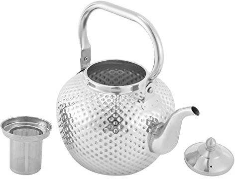 Chynalys 2l Stainless Steel Teapot, Metal Teapot with Tea Infuser Filter, Polishing Treatment, Internal Electrolytic Treatment, Large Teapot for Induction Cookers, Gas Stoves, Halogen Stoves