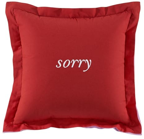 kate spade new york Sorry, Not Sorry Reversible Decorative Pillow, 18 x 18 Throw Pillow for Bed or Sofa, Cotton and Linen Cover, Red