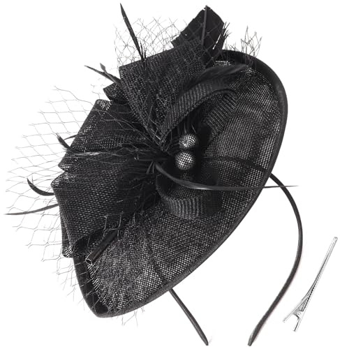 DRESHOW Fascinateur en Plumes à Flèche Unique Bandeau et Pince Fourchue Coiffure de Mariage Fascinateur de Derby Coiffure de Pilier pour Filles et Femmes