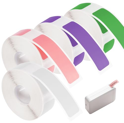4 Rollos Cinta de Etiquetas Termica, 12x40 mm Etiquetas Térmicas Autoadhesivas, Rollo Etiquetas Adhesivas Compatibles con la Impresora de Etiquetas P15/P12/P11/D30/L12 (Blanco/Verde/Rosa/Púrpura)