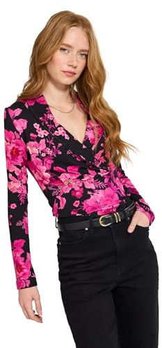 Joe Browns Women's Autumnal Floral Shawl Collar Wrap Front Jersey Top Blouse, Pink, 16