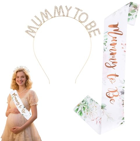 2Pcs Mum to Be Sash and Tiara,Mummy To Be Sash,Rhinestone Tiara Crown ,Baby Shower Sash,Mum to be Party Supplies