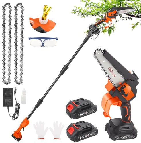 2-in-1 High Pole Saw & Handheld Mini Chainsaw Cordless 6In Tree Loppers,Brushless Electric Pole Saw 2.4M Telescopic Pole Chain Saw Branch Cutter Pruner 2 x 2.0Ah Batteries for Tree Trimming Garden