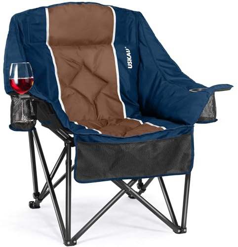 Oversized Camping Chair for Adults - Heavy Duty 400 lbs Padded Folding Chair with Wine Glass Holder, 2 Cup Holders & Side Pockets, Portable Carry Bag for RV, Tailgating, Lawn