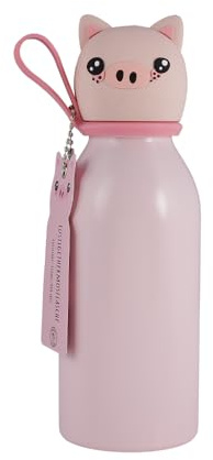 Lulubug Trinkflasche Kinder Auslaufsicher, 350ml | BPA-frei, Spülmaschinenfest, Doppelwandig & Edelstahl | 6 Stunden Warm & 8 Stunden Kalt | Thermosflasche Isolierflasche | Schwein