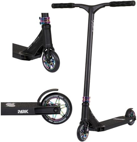 NKD Stunt Scooter - Park | High Performance ABEC-9 Bearings | 360° Handlebar for Freestyle | Durable 6061 Aluminium Alloy (Noir Arc-en-Ciel)