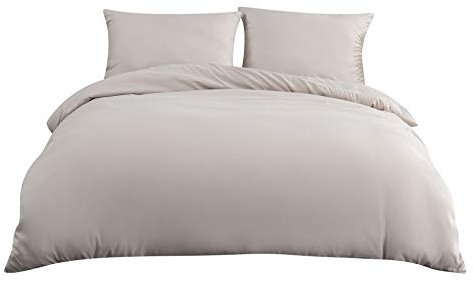 QZY Bettwäsche 200x200 cm Super Weiche 100% gebürstetes Mikrofaser mit Einer Qualität von 110 g/m²,2 Kopfkissenbezug 80x80 cm Beige